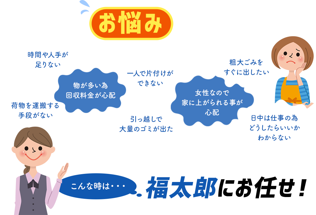 こんなお悩みありませんか？ こんな時は福太郎にお任せ！